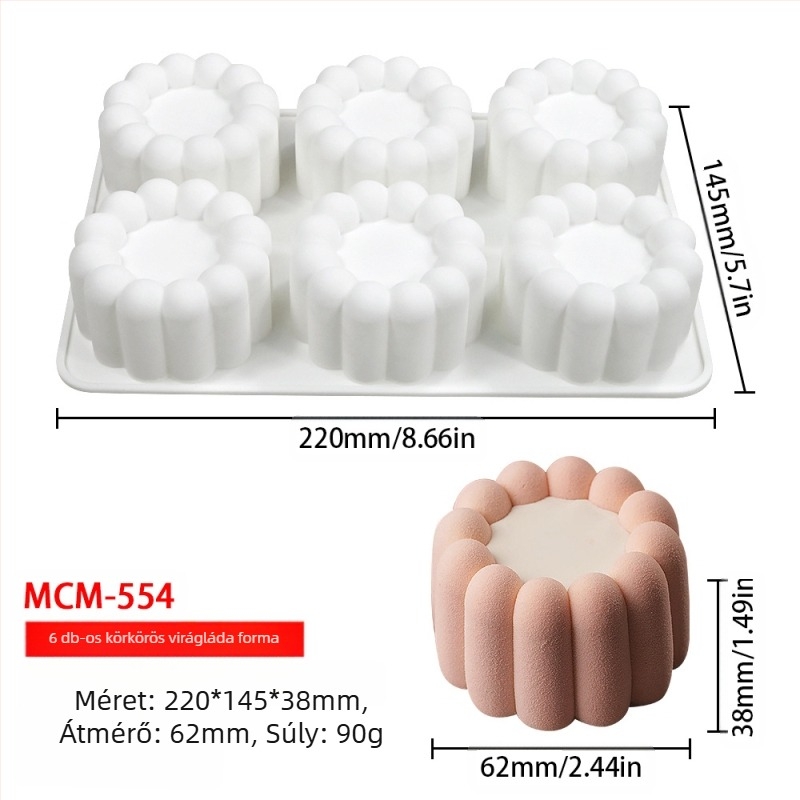 Szilikon 6 rekeszes mousse- és csokoládé forma, különböző alakzatokkal (csillagok, Rubik-kocka, szív); alkalmas fondant és csokoládék készítéséhez, kézzel készített szappanokhoz és aromaterápiás gyertyákhoz.