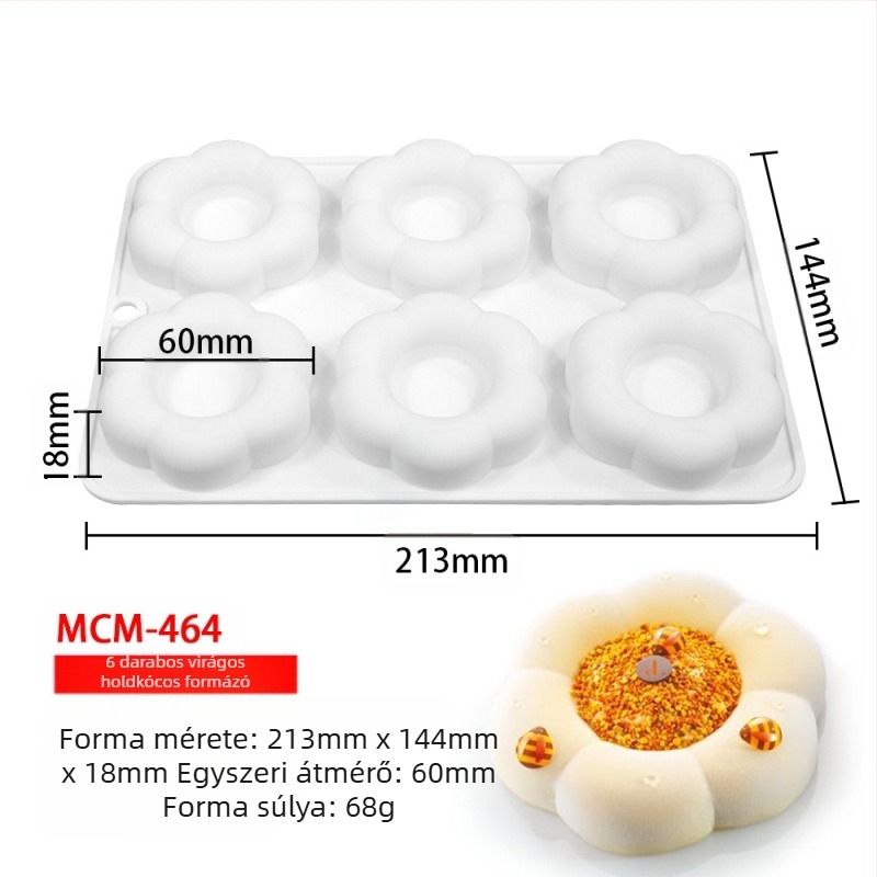 Szilikon 6 rekeszes mousse- és csokoládé forma, különböző alakzatokkal (csillagok, Rubik-kocka, szív); alkalmas fondant és csokoládék készítéséhez, kézzel készített szappanokhoz és aromaterápiás gyertyákhoz.