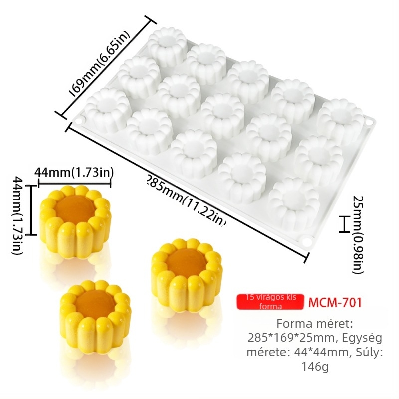 Szilikon 6 rekeszes mousse- és csokoládé forma, különböző alakzatokkal (csillagok, Rubik-kocka, szív); alkalmas fondant és csokoládék készítéséhez, kézzel készített szappanokhoz és aromaterápiás gyertyákhoz.