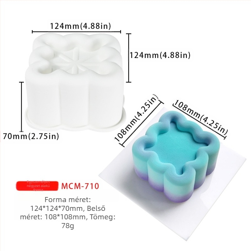 Szilikon 6 rekeszes mousse- és csokoládé forma, különböző alakzatokkal (csillagok, Rubik-kocka, szív); alkalmas fondant és csokoládék készítéséhez, kézzel készített szappanokhoz és aromaterápiás gyertyákhoz.