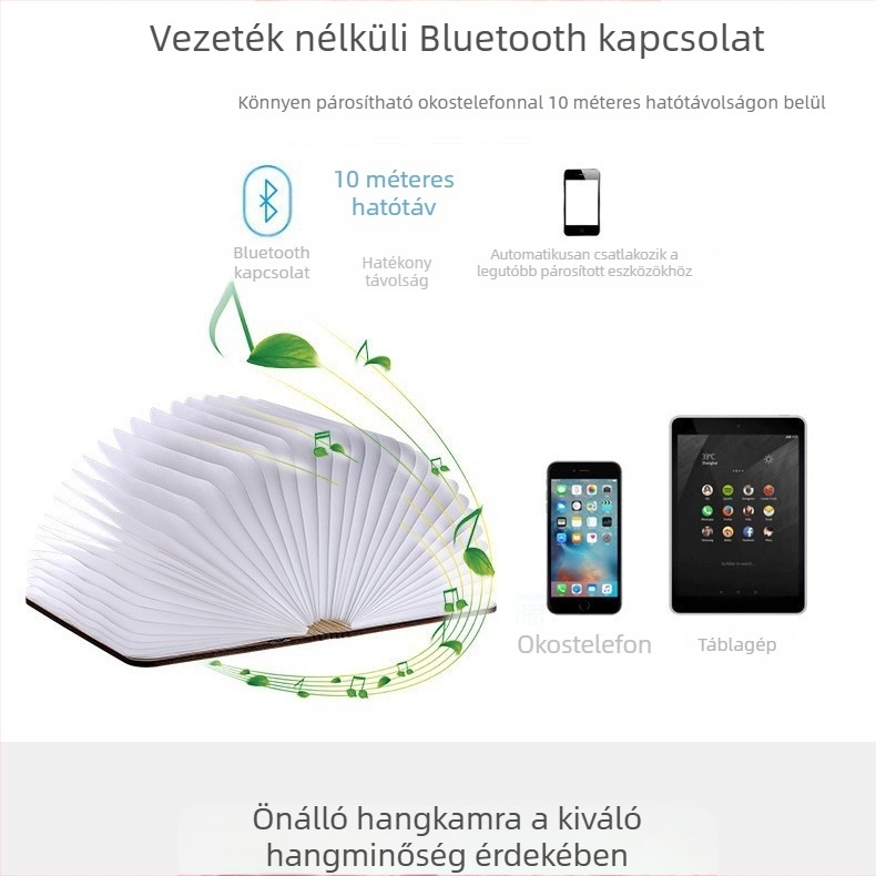 Bluetooth távirányítós könyvlámpa, kreatív gravírozás, hajtogatható oldal, éjszakai fény, hangulatvilágítás, asztali lámpa, ajándék