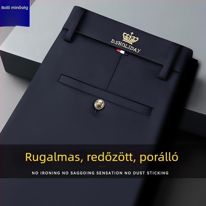Férfi őszi lazább nadrág, egyenes szabású üzleti nadrág, vasalásmentes