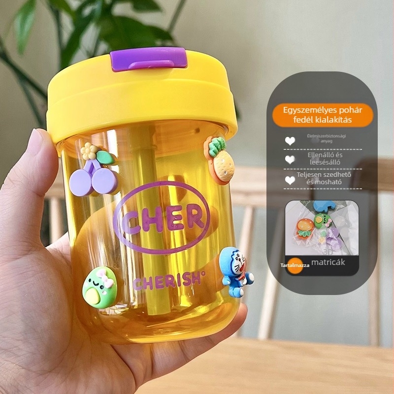 Ton-ton pohár, PC anyag, ütésálló, hengeres alak, szívószálas