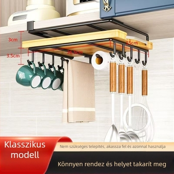Rozsdamentes acélből készült konyhai tárolóállvány fedők, kések és vágódeszkák számára — szerelés nélküli, két szint, japán stílus