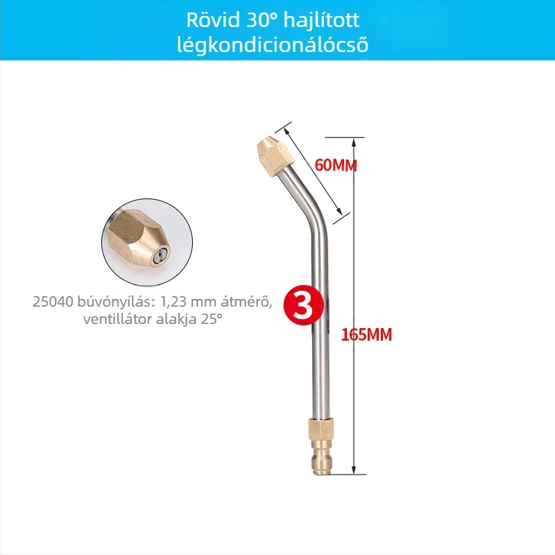 Magasnyomású vízpisztoly klímaberendezések tisztítására — rozsdamentes könyökcsatlakozás, réz gyorscsatlakozó, ventillátor alakú sugárkivágás