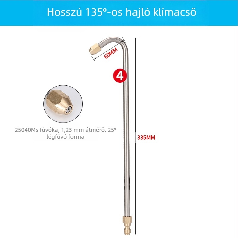 Magasnyomású vízpisztoly klímaberendezések tisztítására — rozsdamentes könyökcsatlakozás, réz gyorscsatlakozó, ventillátor alakú sugárkivágás