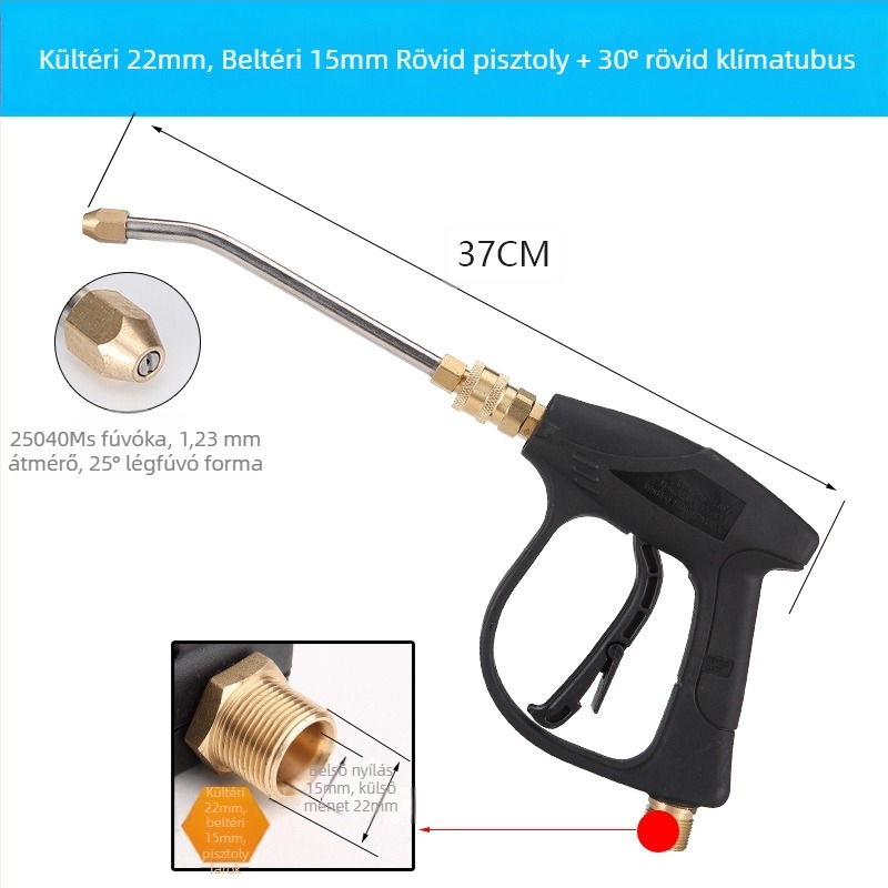Magasnyomású vízpisztoly klímaberendezések tisztítására — rozsdamentes könyökcsatlakozás, réz gyorscsatlakozó, ventillátor alakú sugárkivágás