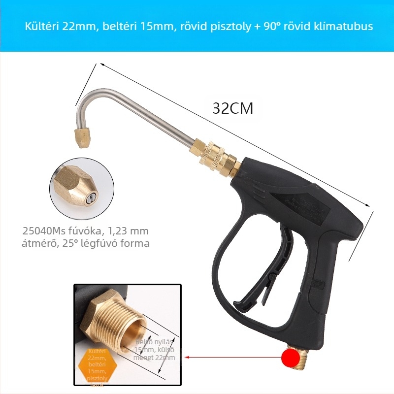 Magasnyomású vízpisztoly klímaberendezések tisztítására — rozsdamentes könyökcsatlakozás, réz gyorscsatlakozó, ventillátor alakú sugárkivágás