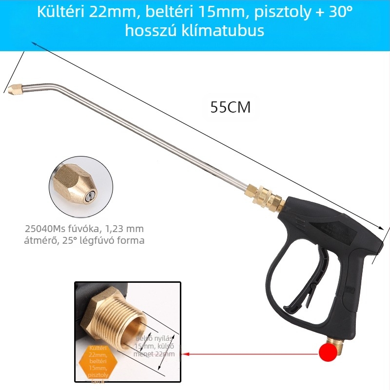 Magasnyomású vízpisztoly klímaberendezések tisztítására — rozsdamentes könyökcsatlakozás, réz gyorscsatlakozó, ventillátor alakú sugárkivágás