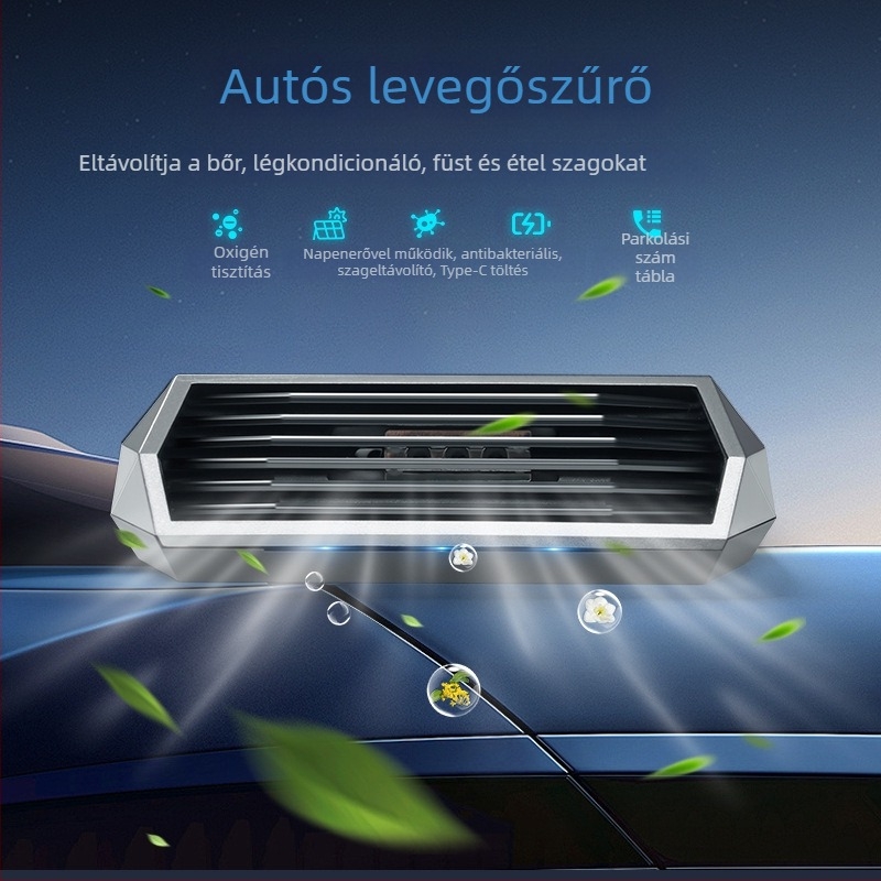 Autóba ozonizáló légtisztító, Modell 8813, USB tápegység (5V), 2W, Aktív oxigén 40 mg, Negatív ionok 100000