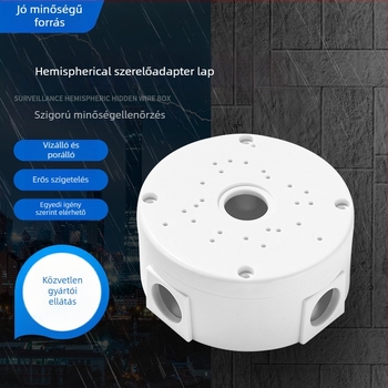 A plafonra szerelhető megfigyelő kamera tartó hemisferikus adapterlemezzel és kábelkezelő dobozzal, 360° forgás, műanyag kivitel