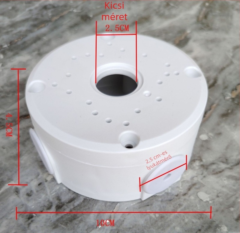 A plafonra szerelhető megfigyelő kamera tartó hemisferikus adapterlemezzel és kábelkezelő dobozzal, 360° forgás, műanyag kivitel