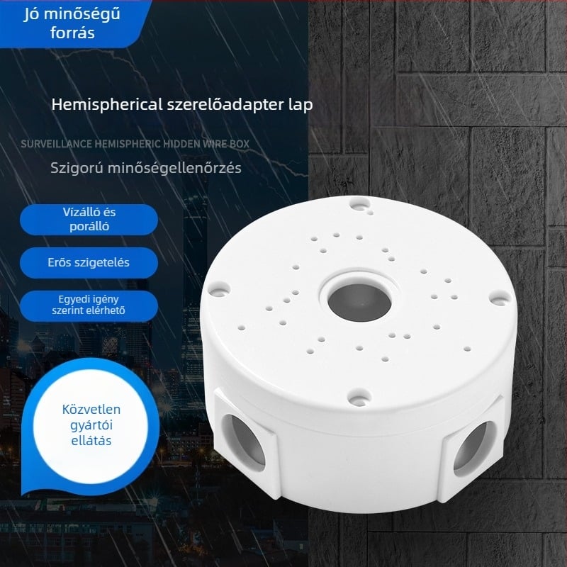 A plafonra szerelhető megfigyelő kamera tartó hemisferikus adapterlemezzel és kábelkezelő dobozzal, 360° forgás, műanyag kivitel