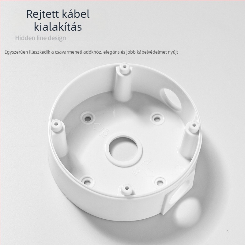 A plafonra szerelhető megfigyelő kamera tartó hemisferikus adapterlemezzel és kábelkezelő dobozzal, 360° forgás, műanyag kivitel