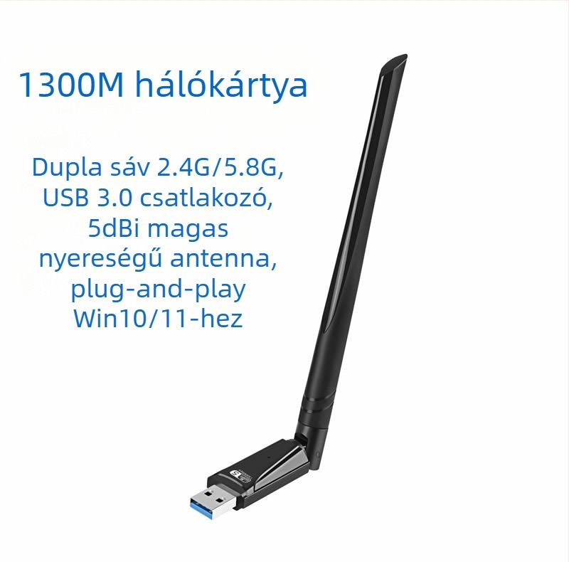 USB Wi-Fi adapter 1300 Mbps, kettős sávú 2,4 GHz/5,8 GHz, 802.11b/g/n, meghajtó nélkül