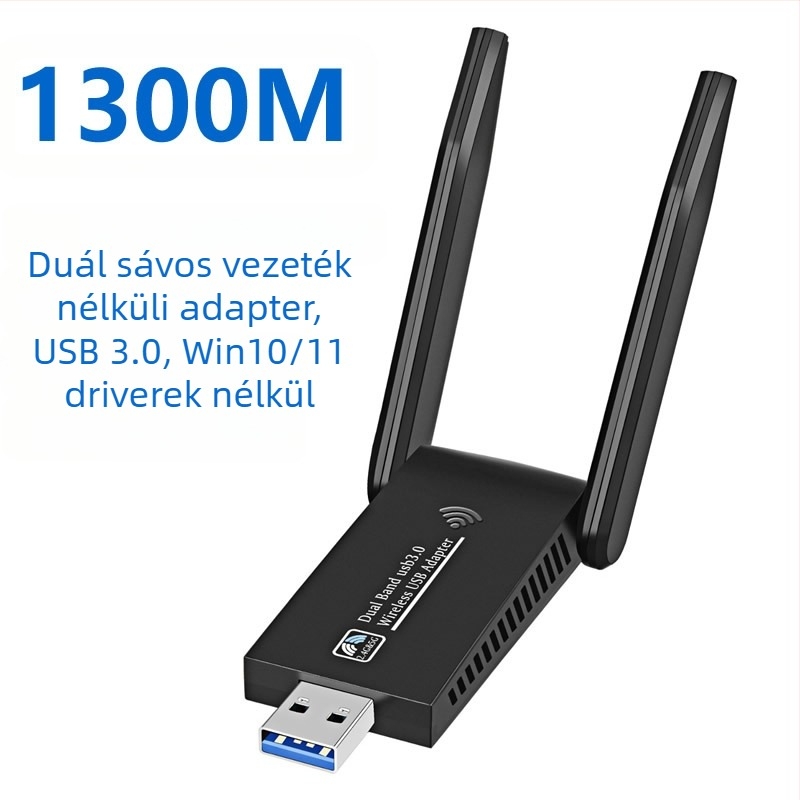 USB Wi-Fi adapter 1300 Mbps, kettős sávú 2,4 GHz/5,8 GHz, 802.11b/g/n, meghajtó nélkül