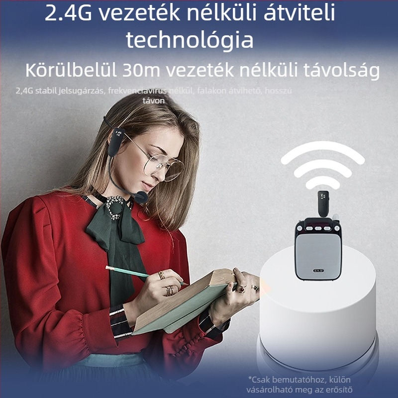 Fejhallgató-mikrofon konferenciákhoz beépített akkumulátorral, 300–500 mAh, szuperkardioid felvétel, frekvenciasáv 100 Hz–20 kHz, SNR ≥75 dB