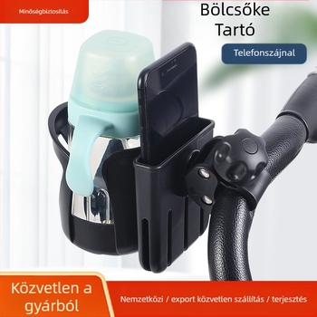 Universális babakocsi pohártartó — pohárhoz és italokhoz — ABS anyag — kompatibil babakocsival és kerékpárral — magánmárkákhoz igazítható