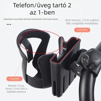 Universális babakocsi pohártartó — pohárhoz és italokhoz — ABS anyag — kompatibil babakocsival és kerékpárral — magánmárkákhoz igazítható