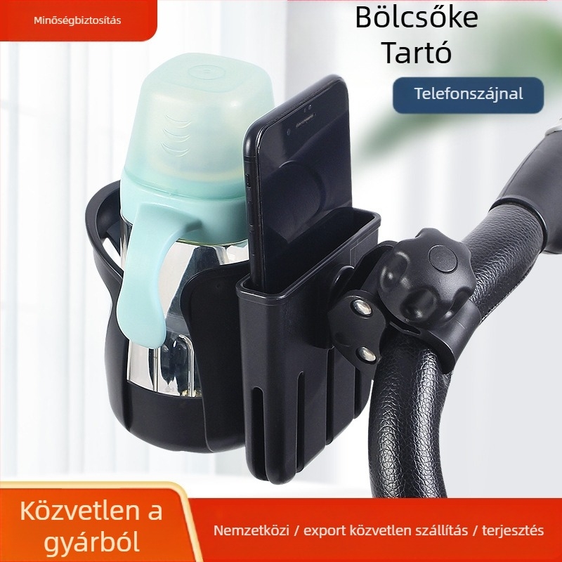 Universális babakocsi pohártartó — pohárhoz és italokhoz — ABS anyag — kompatibil babakocsival és kerékpárral — magánmárkákhoz igazítható