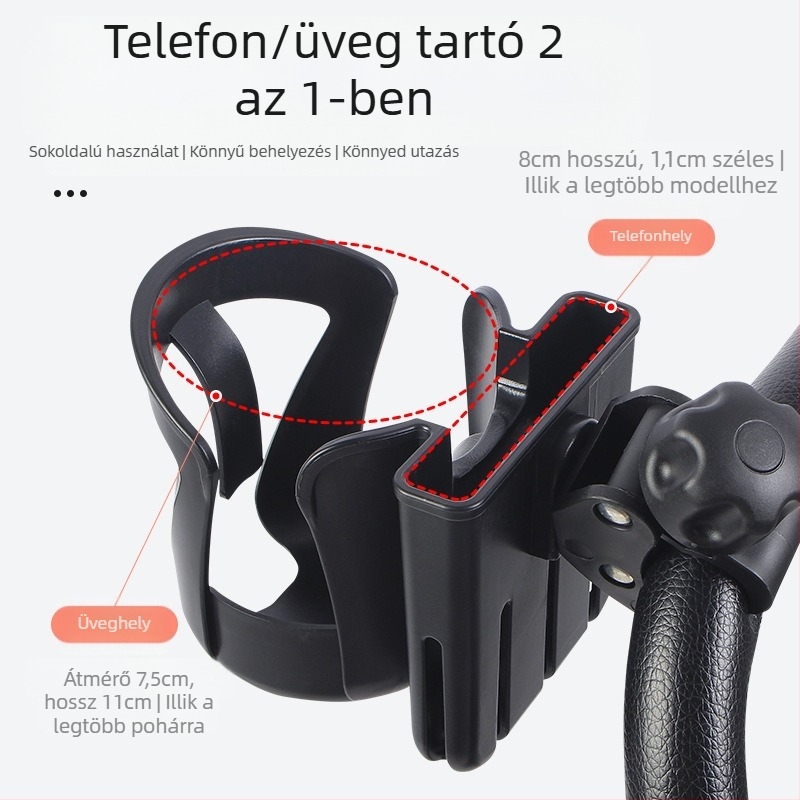 Universális babakocsi pohártartó — pohárhoz és italokhoz — ABS anyag — kompatibil babakocsival és kerékpárral — magánmárkákhoz igazítható