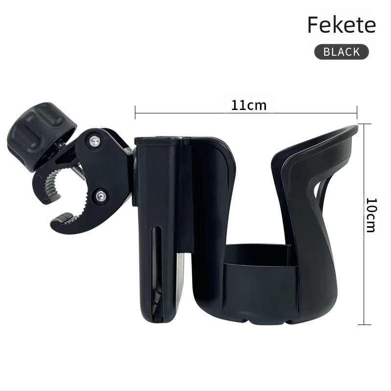 Universális babakocsi pohártartó — pohárhoz és italokhoz — ABS anyag — kompatibil babakocsival és kerékpárral — magánmárkákhoz igazítható