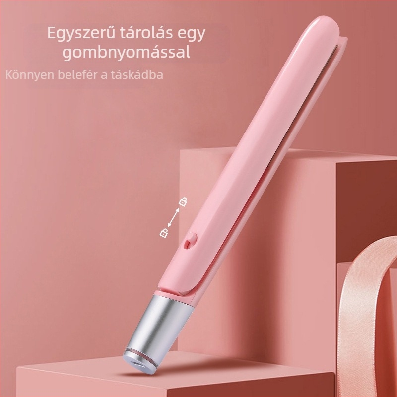 Hajvasaló és göndörítő – USB mini, vezeték nélküli, hordozható, turmalin-kerámia fűtés, állítható hőmérséklet, 110W/50V, száraz hajhoz