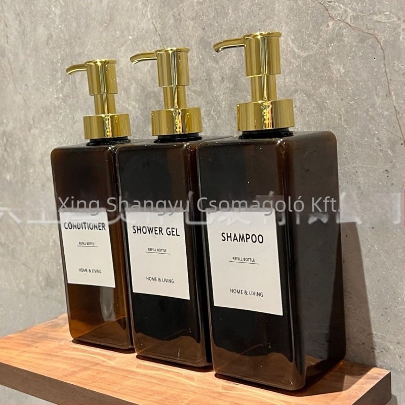 Szögletes pumpás műanyag üveg szállodai felhasználásra – kondicionáló, lotion, masszázsolaj (Eredet: Shaoxing, Zhejiang; Anyag: PET; Gyártási technológia: Blow molding; Csomagolás: Kozmetikai csomagolás)