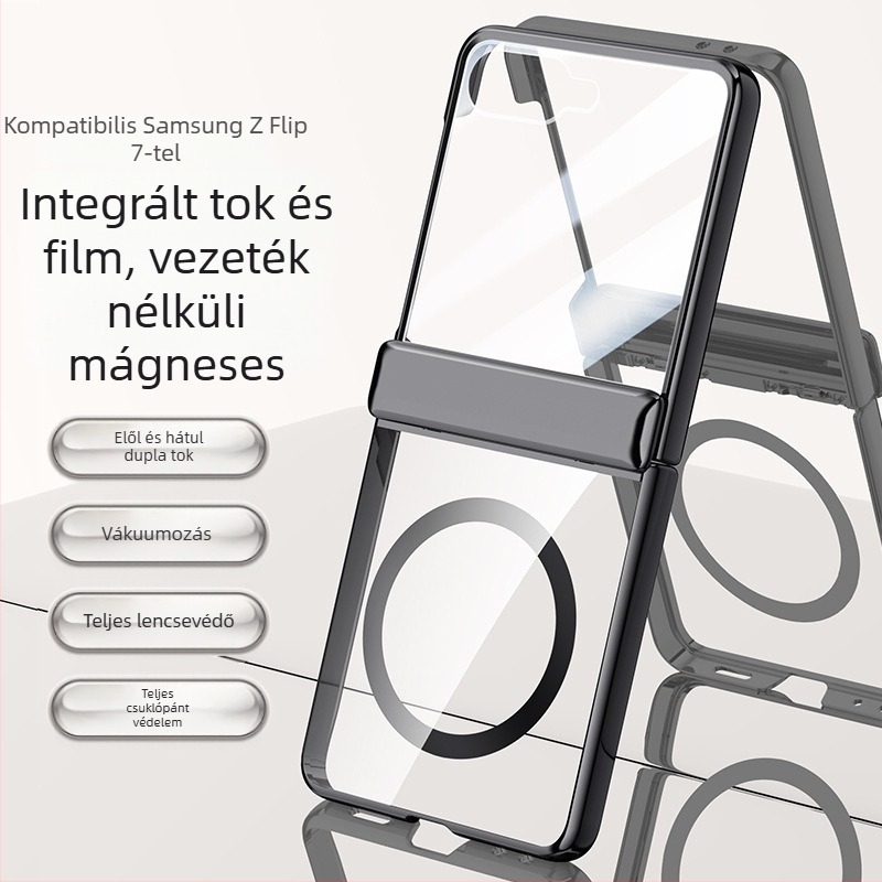 Samsung Galaxy Z Flip7 PC tok elektroplattált zsanérral és mágneses záróhéjjal, beépített fóliával, kopásállóság és ütésállóság