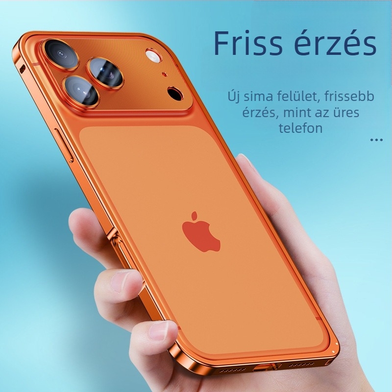Fém keretű iPhone tok lencsevédő fóliával; kompatibilis az iPhone 17 Pro Max és 16 Pro modellekkel; anyag: fém; gyártás: forró hajlítás; funkciók: ütésálló, hőelvezetés, nyomok elleni védelem.