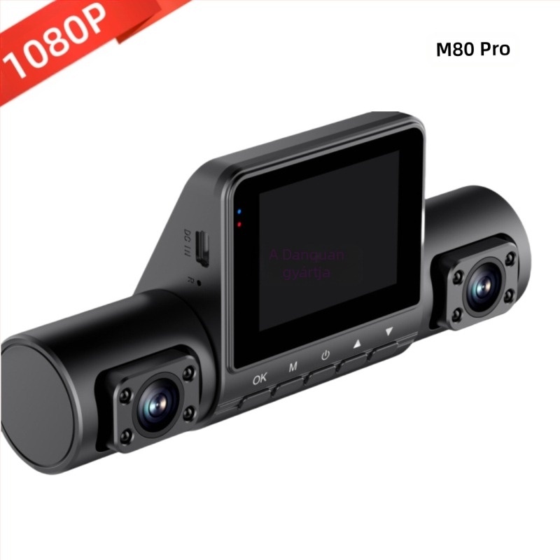 M80 Pro autós dash cam négy lencsés, infravörös, 1080p, 170° látószög, 2,0 hüvelykes kijelző