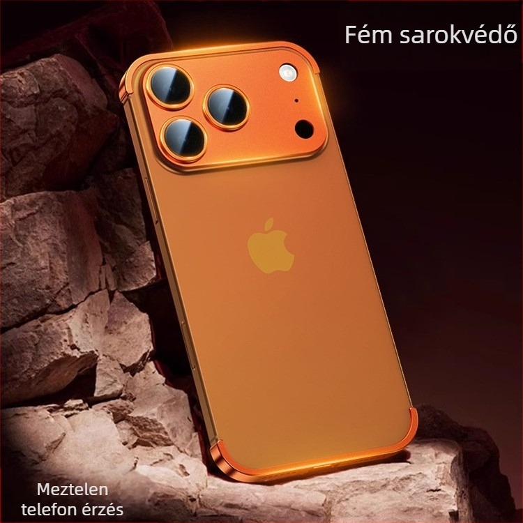 Fémes négy sarkú alátét iPhone 17 Pro Max tokhoz, ultra‑vékony keret nélküli lencsevédő