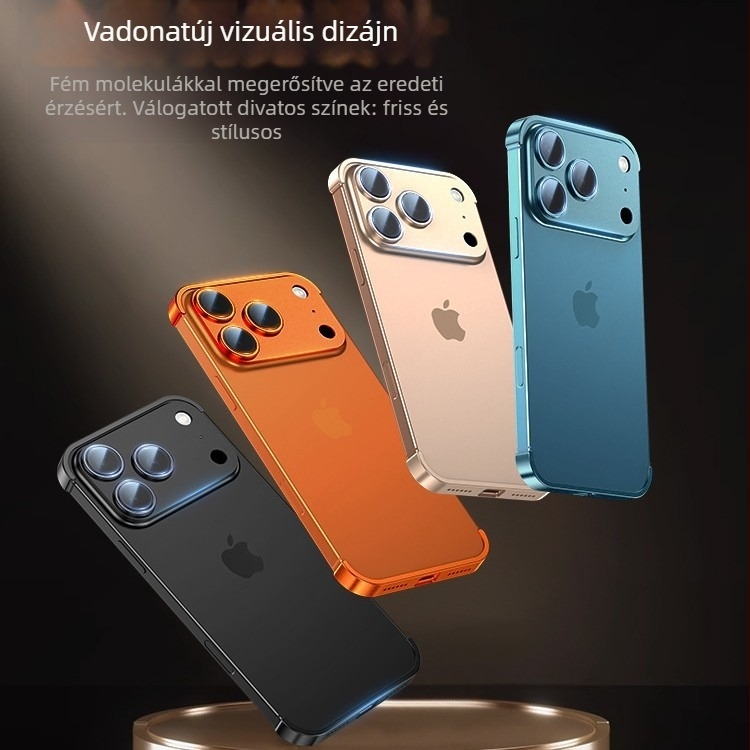 Fémes négy sarkú alátét iPhone 17 Pro Max tokhoz, ultra‑vékony keret nélküli lencsevédő