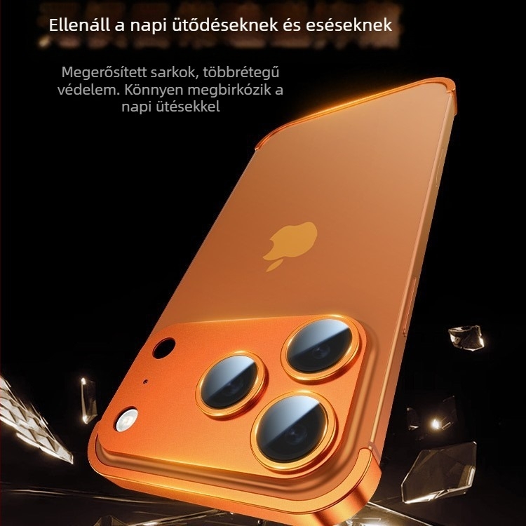 Fémes négy sarkú alátét iPhone 17 Pro Max tokhoz, ultra‑vékony keret nélküli lencsevédő