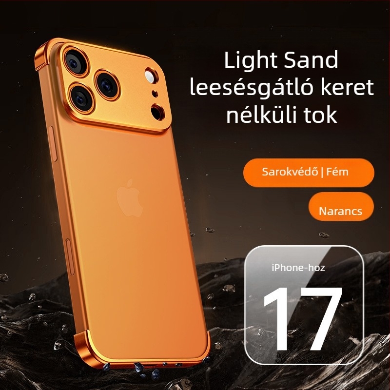 Fémes négy sarkú alátét iPhone 17 Pro Max tokhoz, ultra‑vékony keret nélküli lencsevédő