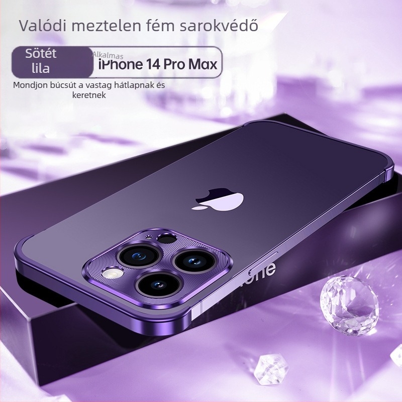 Fémes négy sarkú alátét iPhone 17 Pro Max tokhoz, ultra‑vékony keret nélküli lencsevédő