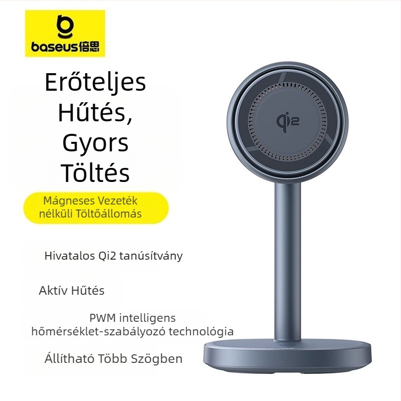 Baseus Mágneses vezeték nélküli töltőállvány, 2–az–1-ben, 15W Apple iPhone 16‑hoz