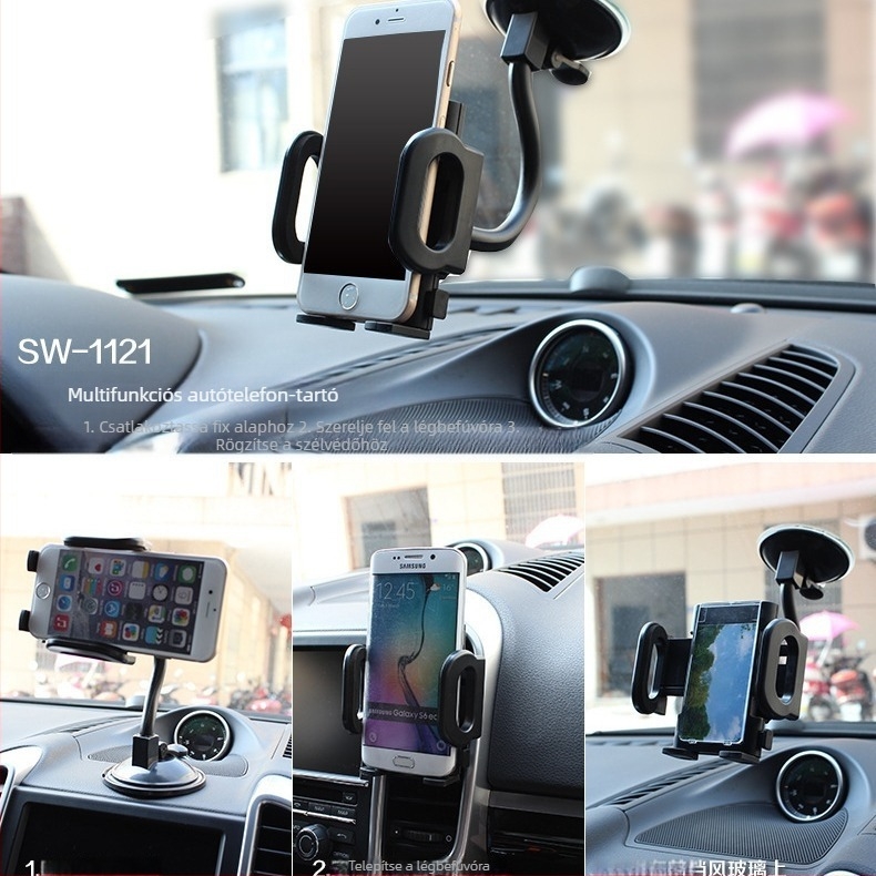Autótelefon-tartó ventilációs nyíláshoz, forgatható fej, hosszú kar, ABS, modell SD-1121, logó nyomtatása, privát címke lehetőség