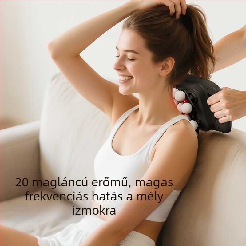 Újratölthető többfejű masszírozó izomlazításhoz, derék és hátsó területekre, magas frekvenciájú vibráció, 6+ fej, beépített 2000–4000 mAh akkumulátor, 1–3 óra üzemidő, alacsony zaj