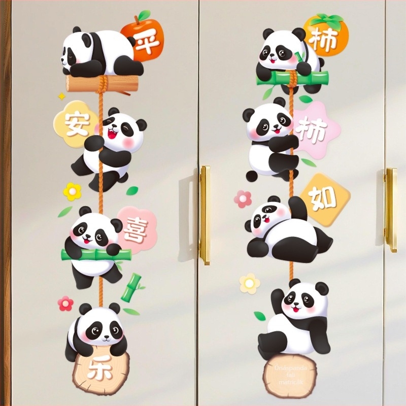 Nagy panda falikép matricák gyerekszobába — PVC, vízálló, öntapadós, aranyos állatminták