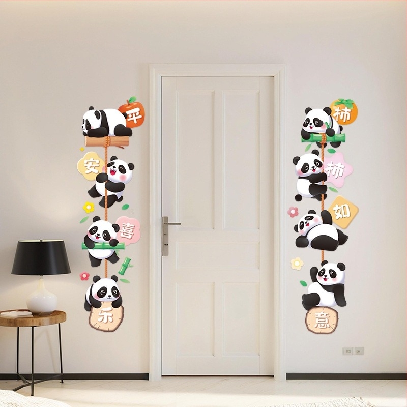 Nagy panda falikép matricák gyerekszobába — PVC, vízálló, öntapadós, aranyos állatminták