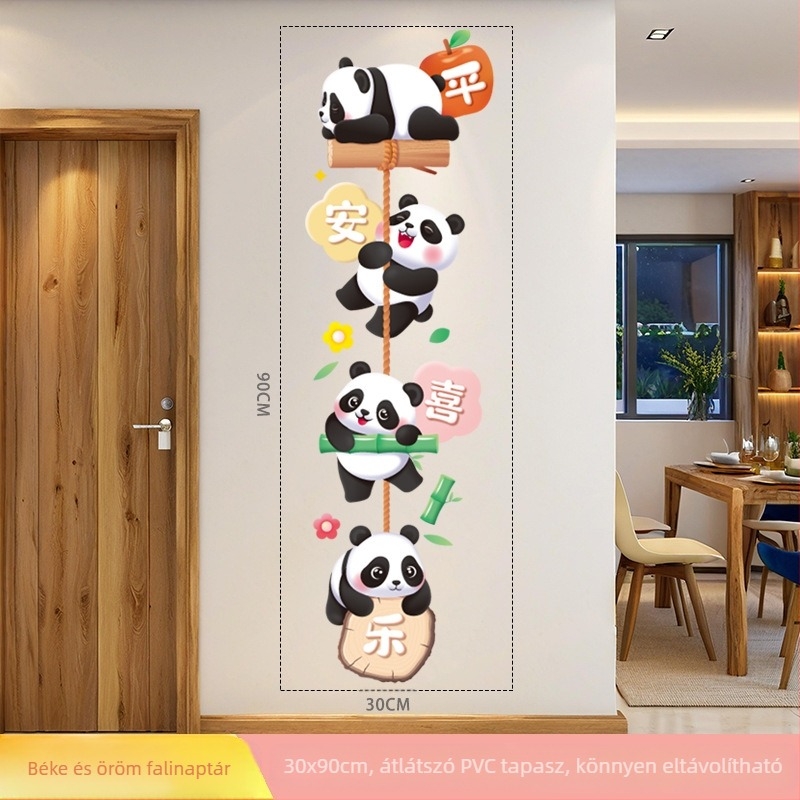 Nagy panda falikép matricák gyerekszobába — PVC, vízálló, öntapadós, aranyos állatminták