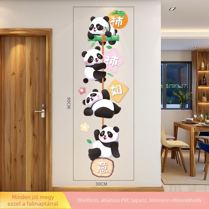 Nagy panda falikép matricák gyerekszobába — PVC, vízálló, öntapadós, aranyos állatminták