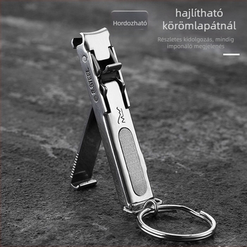 Összecsukható rozsdamentes acél körömcsipesz zárómechanizmussal és beépített reszelővel – hordozható, sík szájú, háztartási stílus