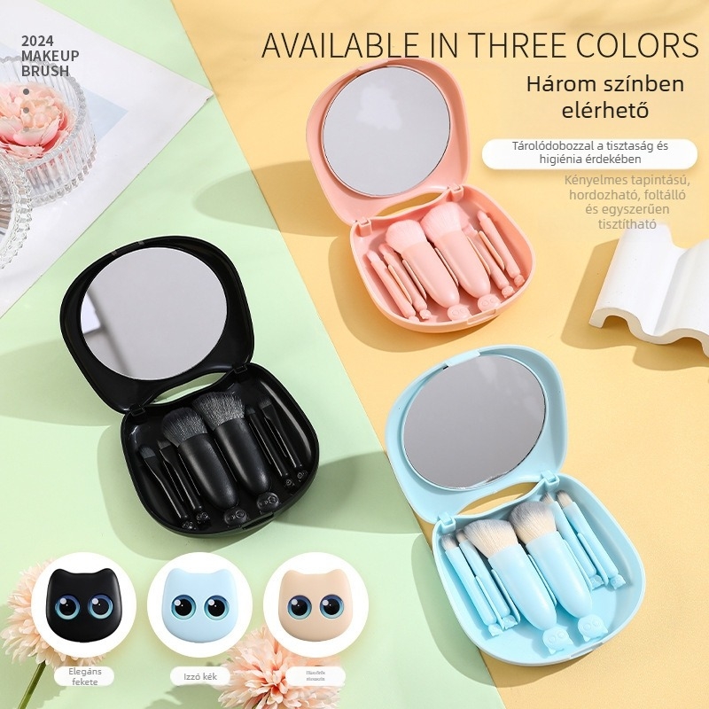 Sminkecsetek készlet – hat darab, finom, selymes sörték, tükör, kezdőknek