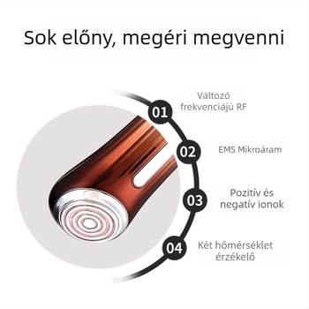 Rádiófrekvás arcápoló készülék ultrahangos tisztítással, vörös fény terápiával és EMS mikroáram masszázzsal – IPX6 vízálló, hordozható
