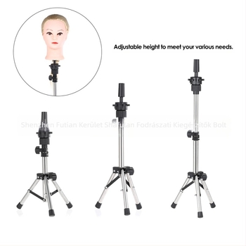 Fodrászati gyakorló fej tartója háromszög rögzítéssel, függőleges padlóra álló tartó, modell D002, rozsdamentes acél kivitel