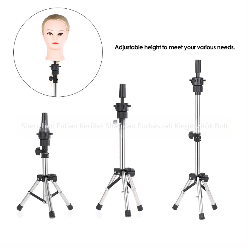 Fodrászati gyakorló fej tartója háromszög rögzítéssel, függőleges padlóra álló tartó, modell D002, rozsdamentes acél kivitel