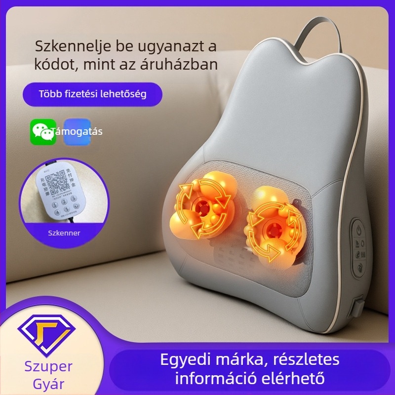 Almaszerű formájú masszírozó párna, 6+ masszázsfejjel, nyakra, hátra, deréktáji, csípőre és lábakra; 3. fokozat; mechanikus masszázs