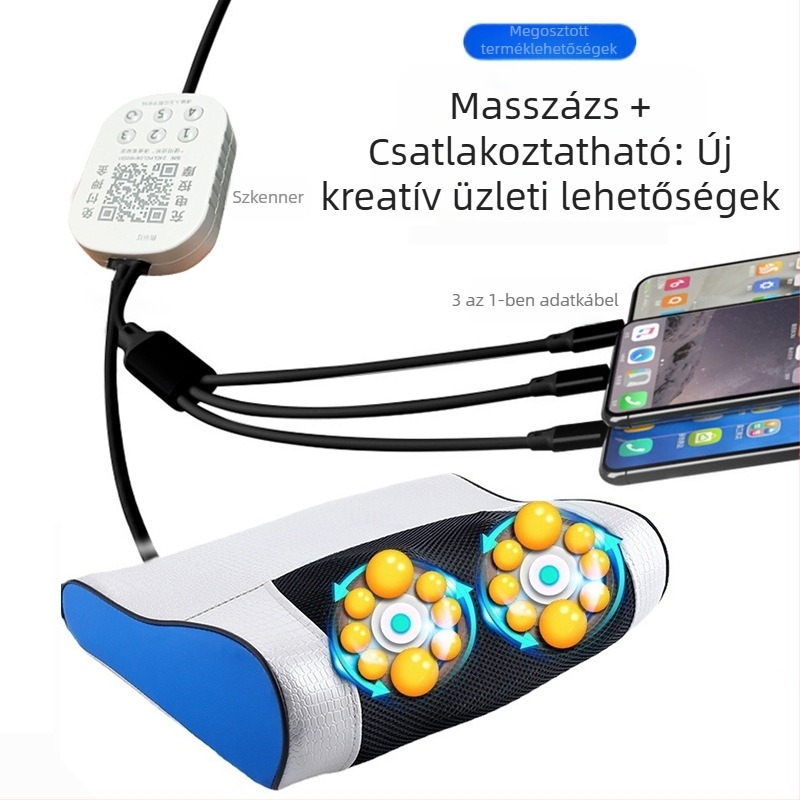 Almaszerű formájú masszírozó párna, 6+ masszázsfejjel, nyakra, hátra, deréktáji, csípőre és lábakra; 3. fokozat; mechanikus masszázs